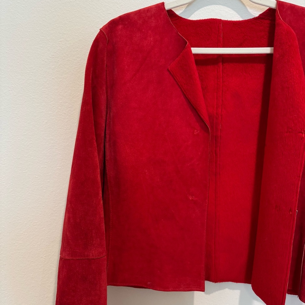 100% Leather VINTAGE Newport News Red Jacket - Picture 3 of 10